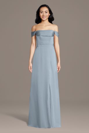 Picture of Matte Satin Off-the-Shoulder Cowl Neck Sheath