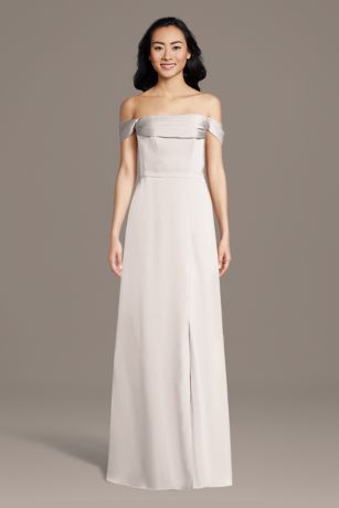 Picture of Matte Satin Off-the-Shoulder Cowl Neck Sheath
