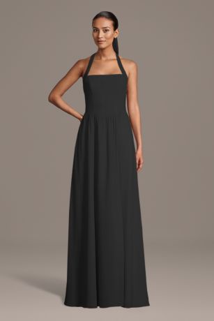 Picture of Chiffon Halter A-Line Dress with Straight Neckline