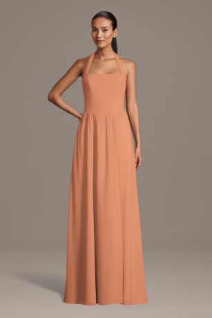 Picture of Chiffon Halter A-Line Dress with Straight Neckline