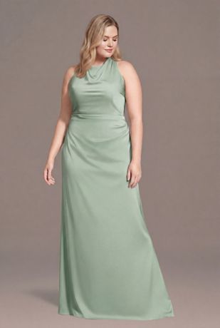 Picture of Matte Satin High Neck Low Back Sheath Dress
