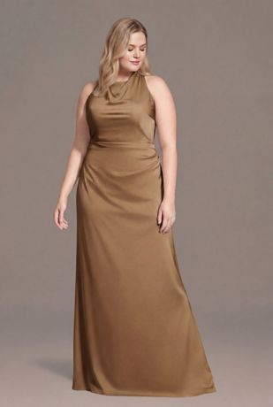 Picture of Matte Satin High Neck Low Back Sheath Dress