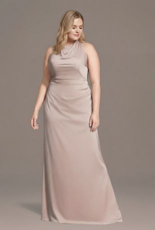 Picture of Matte Satin High Neck Low Back Sheath Dress