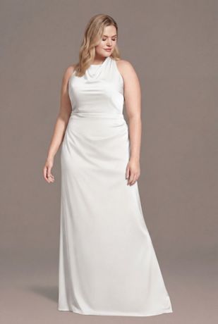 Picture of Matte Satin High Neck Low Back Sheath Dress