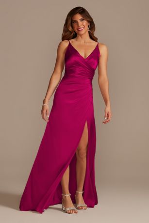 Picture of Galina Signature Tall Charmeuse Draped Strappy Dress in Berry Size: 8 David's Bridal
