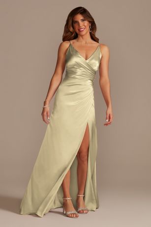Picture of Galina Signature Tall Charmeuse Draped Strappy Dress in Champagne Size: 20 David's Bridal
