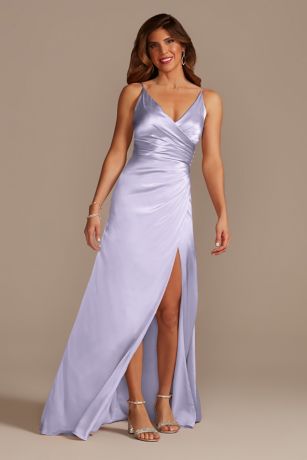 Picture of Galina Signature Tall Charmeuse Draped Strappy Dress in Iris Size: 22 David's Bridal