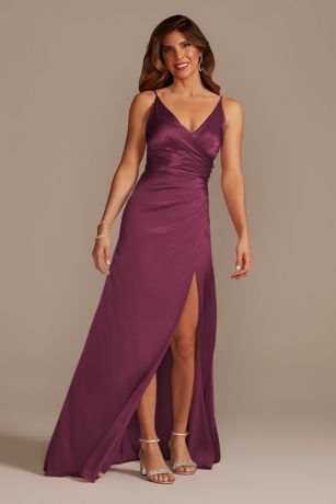 Galina Signature Charmeuse Draped Strappy Dress in Wine Size: 6 David's Bridal