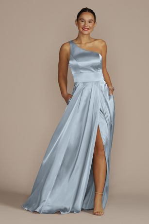Picture of One-Shoulder Draped Charmeuse Dress