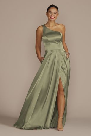 Picture of One-Shoulder Draped Charmeuse Dress