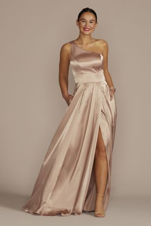 Picture of One-Shoulder Draped Charmeuse Dress