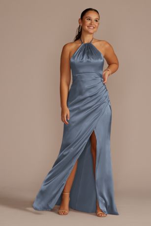 Picture of Tie-Neck Charmeuse Halter Dress