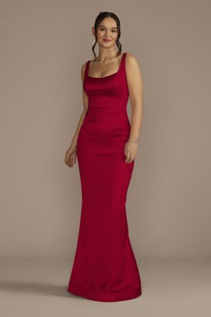 Galina Signature Stretch Satin Tank Dress With Train in Apple Size: 18 David's Bridal