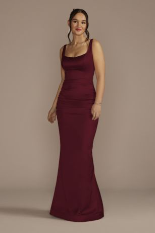 Galina Signature Stretch Satin Tank Dress With Train in Wine Size: 12 David's Bridal