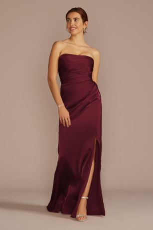 Galina Signature Strapless Charmeuse Dress With Ruching in Wine Size: 16 David's Bridal