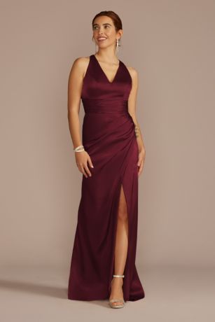Galina Signature Charmeuse Dress With Crisscross Back in Wine Size: 0 David's Bridal