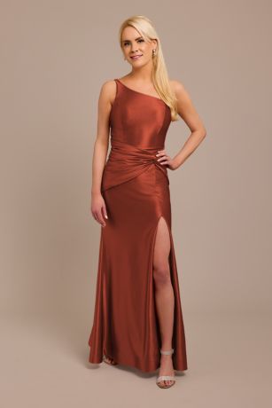 Galina Signature Sculpting Satin One-Shoulder Knot Dress