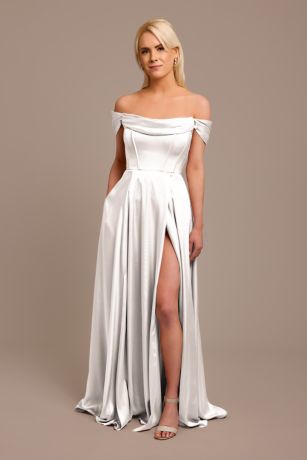 Picture of Charmeuse Cowl Off-the-Shoulder Dress