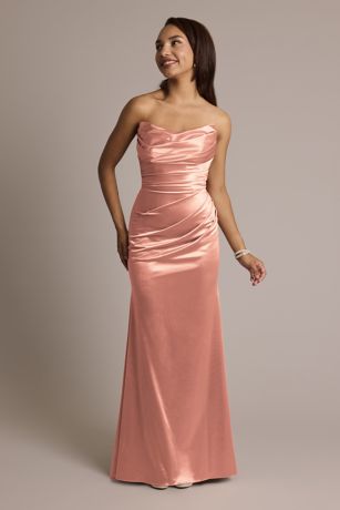 Picture of Galina Signature Sculpting Satin Strapless Mermaid Dress in Desert Coral Size: 30 David's Bridal