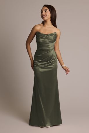 Picture of Galina Signature Sculpting Satin Strapless Mermaid Dress in Evergreen Size: 2 David's Bridal
