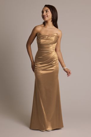 Picture of Galina Signature Sculpting Satin Strapless Mermaid Dress in Latte Size: 28 David's Bridal