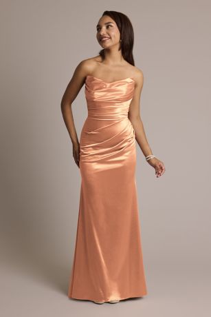 Galina Signature Sculpting Satin Strapless Mermaid Dress in Terracotta Size: 6 David's Bridal