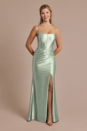 Picture of Square Neck Corset Sculpting Satin Dress