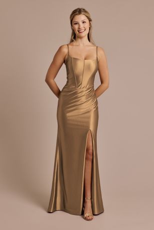 Picture of Square Neck Corset Sculpting Satin Dress
