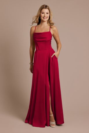 Picture of Matte Satin Cowl Neck Spaghetti Strap A-Line Dress