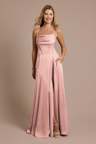 Picture of Matte Satin Cowl Neck Spaghetti Strap A-Line Dress