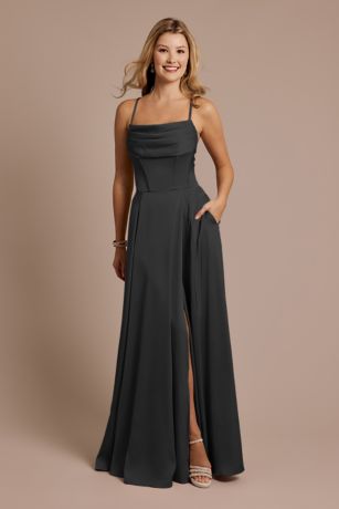 Picture of Matte Satin Cowl Neck Spaghetti Strap A-Line Dress