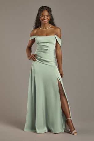 Picture of Matte Satin Off-the-Shoulder Drop Waist Dress