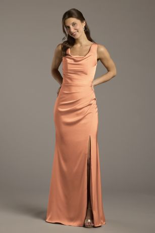 Picture of Galina Signature Matte Satin Cowl Neck Sheath Dress in Terracotta Size: 24 David's Bridal