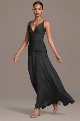Picture of Matte Satin Drop Waist V-Neck Tank Dress