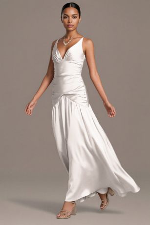 Picture of Matte Satin Drop Waist V-Neck Tank Dress