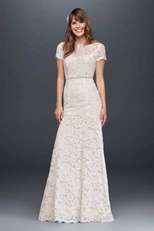 illusion short sleeve long lace sheath