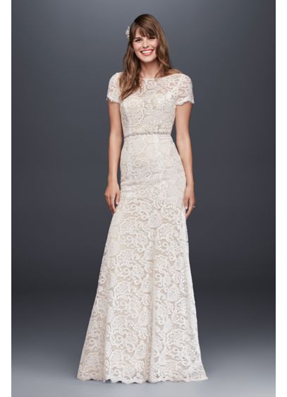 Illusion Short Sleeve Lace Open Back Wedding Dress | David's Bridal