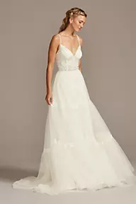 Melissa Sweet Corset Bodice Tiered Chiffon A-Line Wedding Dress