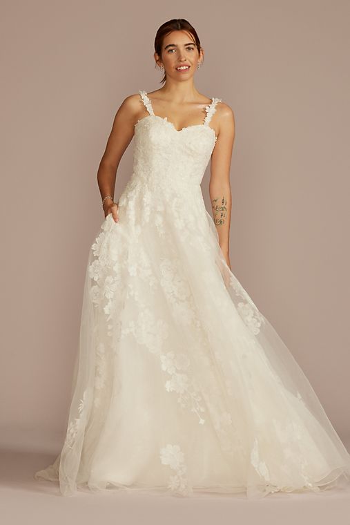 Melissa Sweet Layered Floral Applique A-Line Wedding Dress