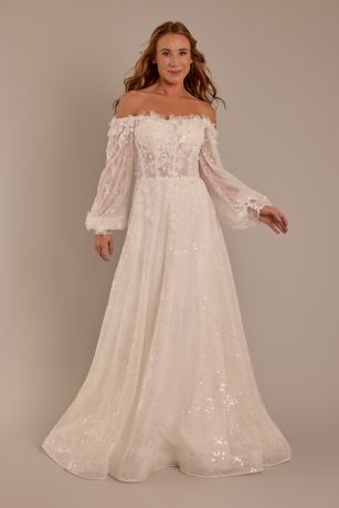 Picture of Billowy Long Sleeve Off-the-Shoulder Wedding Dress