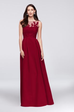 faille bridesmaid ball gown with jewel sash