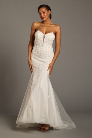 Picture of Strapless Lace Appliqued Mermaid Wedding Dress