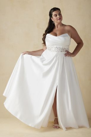 Picture of Satin and Lace Applique Strapless Ball Gown