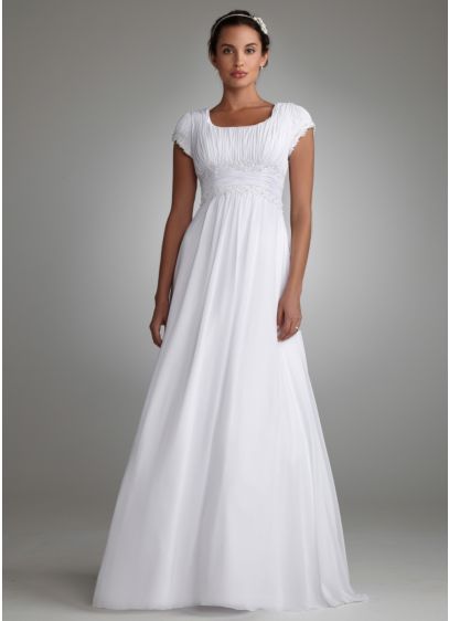Ruched Short Sleeved Chiffon Wedding Dress David S Bridal