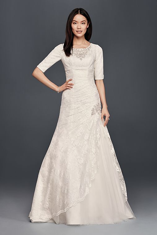 David's Bridal Collection A-line Lace Wedding Dress with Side Split Detail