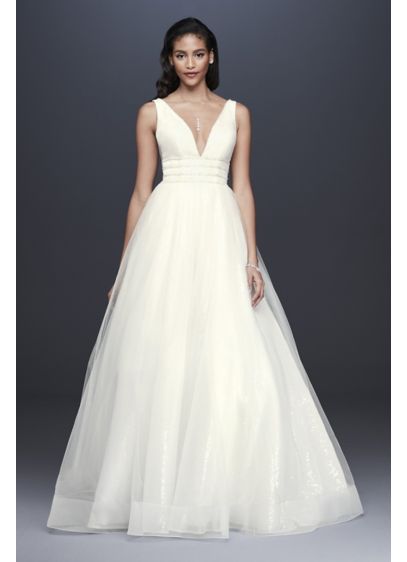 Sequin Tulle Plunging Ball Gown Wedding Dress David s Bridal Sequin Tulle Plunging Ball Gown Wedding Dress David s Bridal