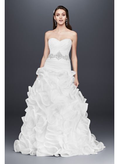 Extra Length Ruffled Skirt Embellished Waist Gown David Extra Length Ruffled Skirt Embellished Waist Gown David