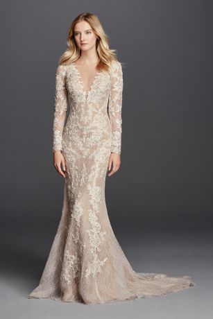 Long sleeve v neck sheath wedding dresses the