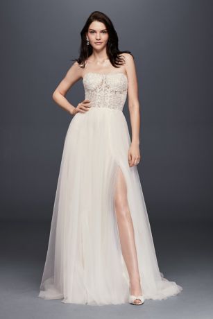 a line wedding dress with tulle skirt