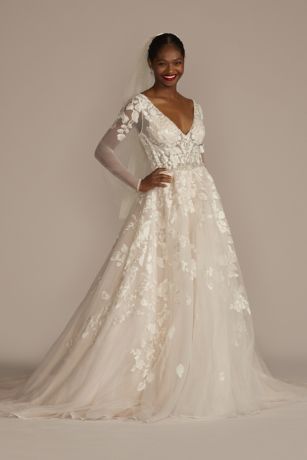 illusion sleeve ball gown wedding dress